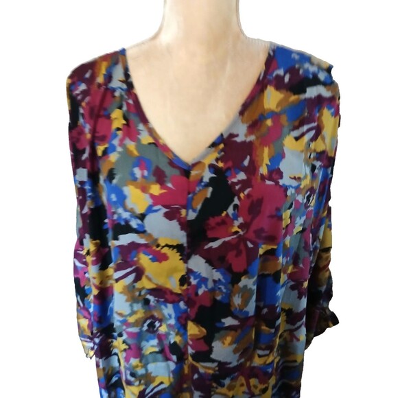 Vintage Jessica London lightweight dress sz 18 rich floral tones deep v - Picture 3 of 5